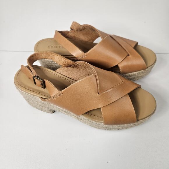 Soludos Women Shoes Leather Sandals Espadrille Wedge Tan Size 8 1820 Boho - Picture 2 of 10